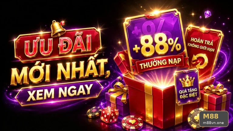 Mở banner ưu đãi đến chốt điều kiện nhận thưởng khuyến mãi M88